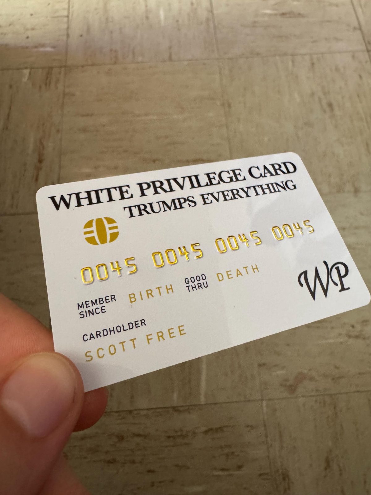 White Privilege Card, fourth view